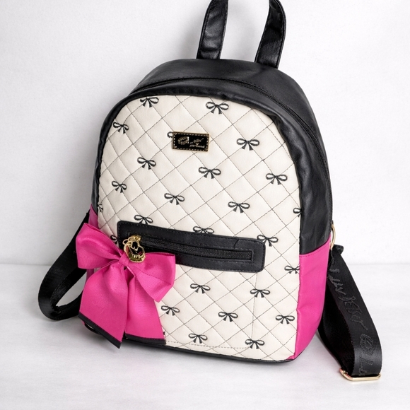 Betsey Johnson Handbags - Luv Betsey Johnson Bow Backpack Pink Quilted Coquette Vegan Leather